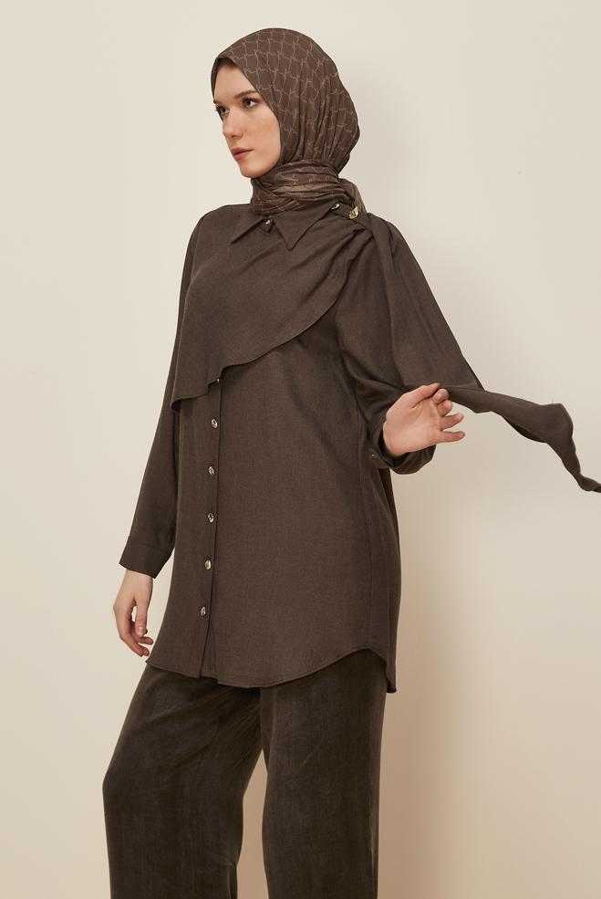 Tesettür giyim KAHVE ŞAL DETAYLI TUNİK 46226 - ALVİNA