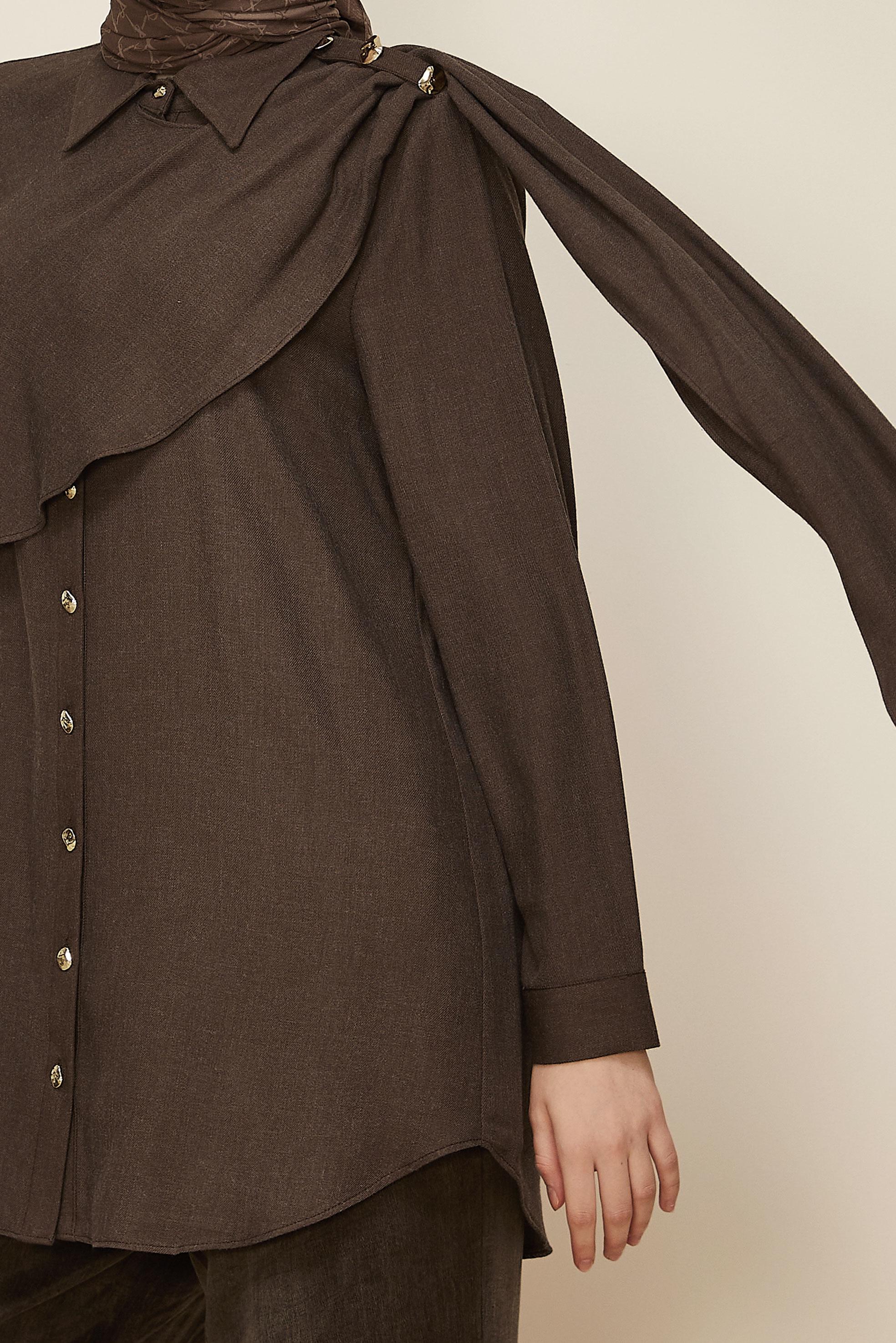 Tesettür giyim KAHVE ŞAL DETAYLI TUNİK 46226