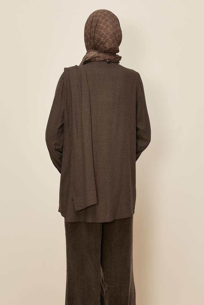 Tesettür giyim KAHVE ŞAL DETAYLI TUNİK 46226 - ALVİNA