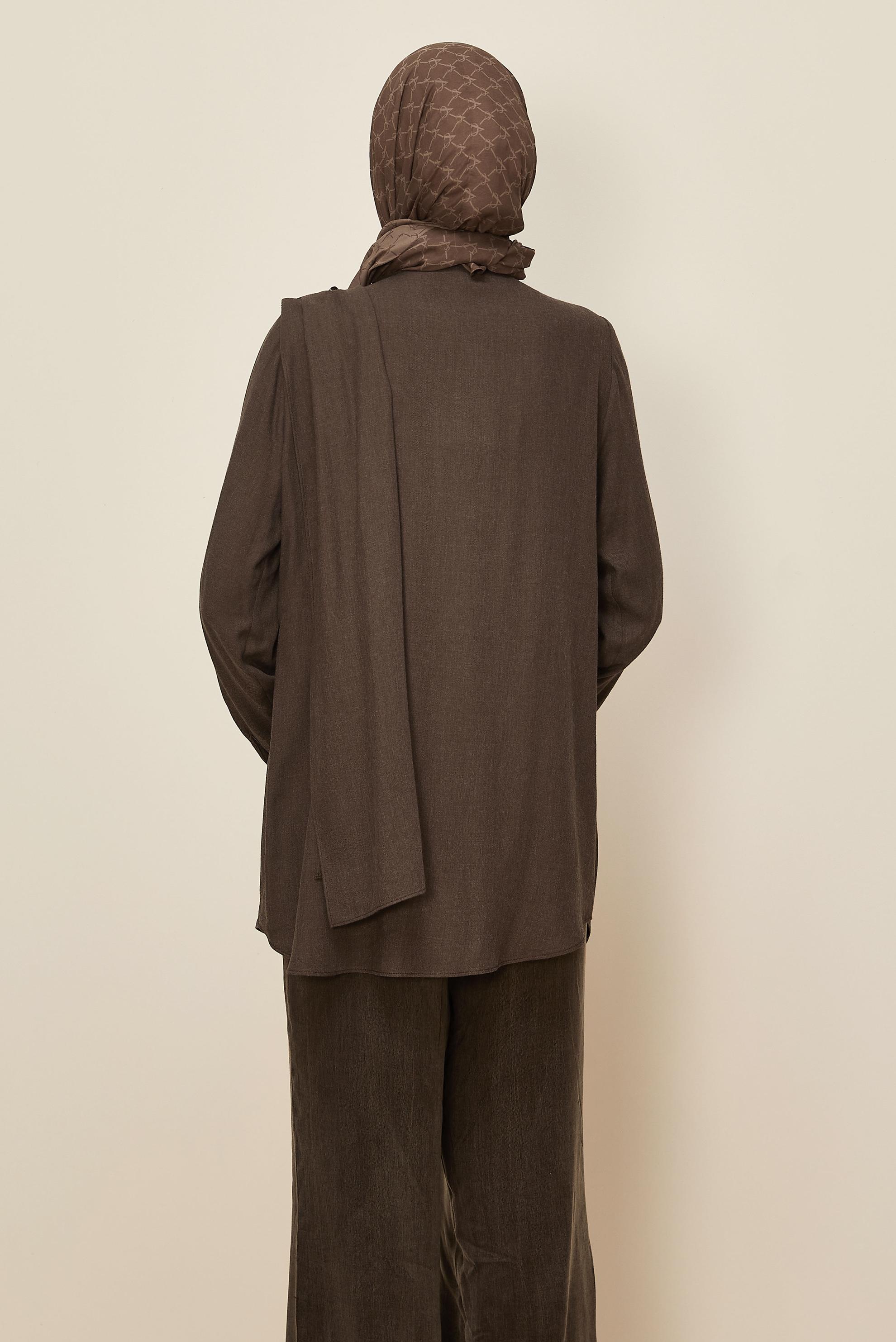 Tesettür giyim KAHVE ŞAL DETAYLI TUNİK 46226