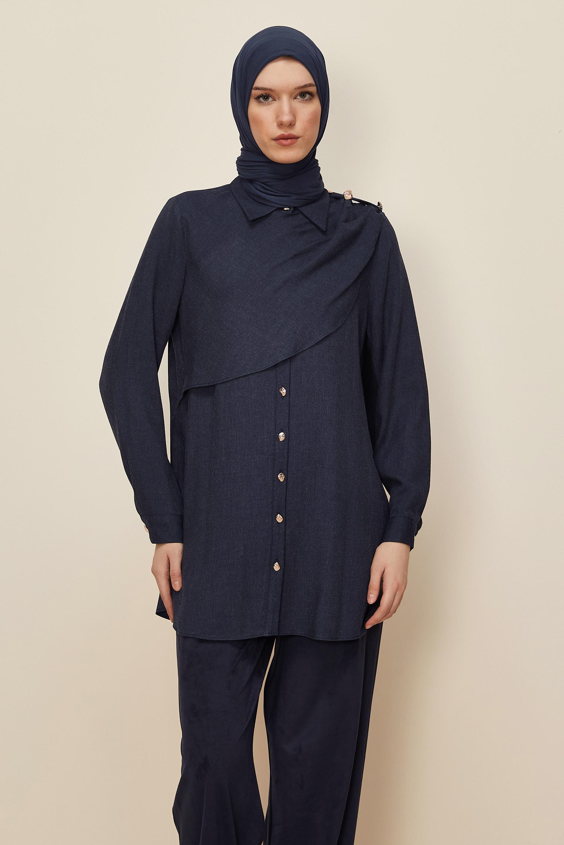 Tesettür giyim LACİVERT ŞAL DETAYLI TUNİK 46226