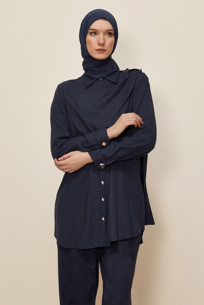 Tesettür giyim LACİVERT ŞAL DETAYLI TUNİK 46226 - ALVİNA