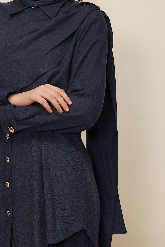 Tesettür giyim LACİVERT ŞAL DETAYLI TUNİK 46226 - ALVİNA