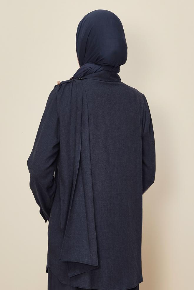Tesettür giyim LACİVERT ŞAL DETAYLI TUNİK 46226 - ALVİNA