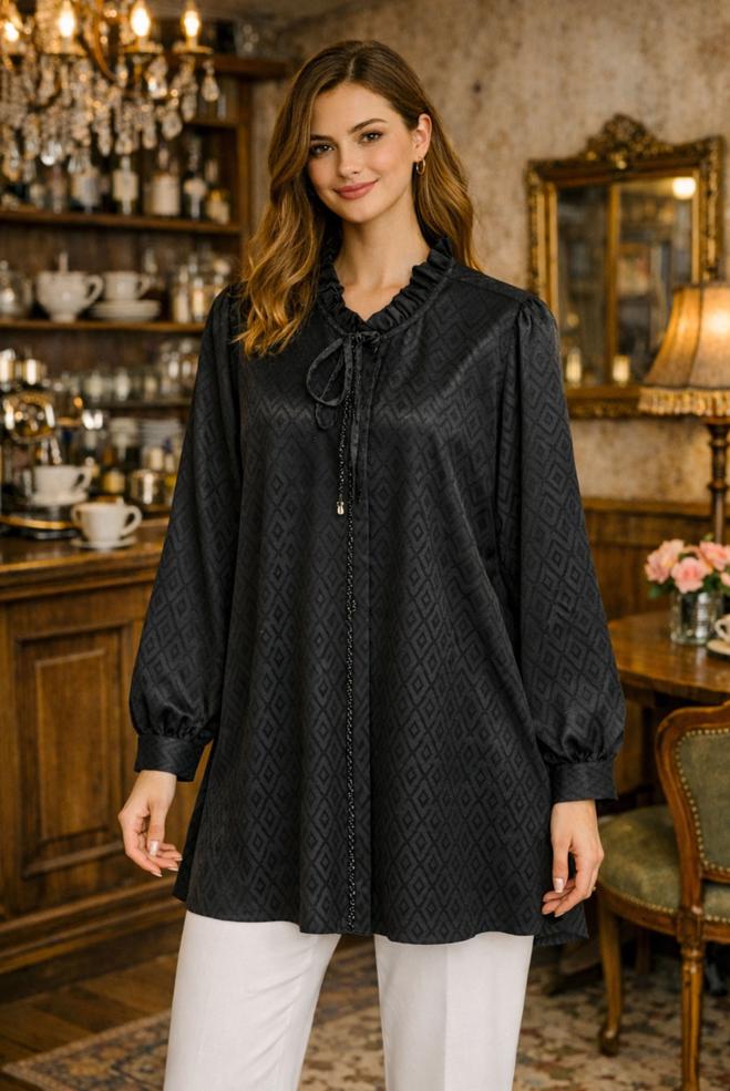 Tesettür giyim SİYAH 46227 ALYAJ 20103 TUNİK 40-48 TEK42 - ALVİNA