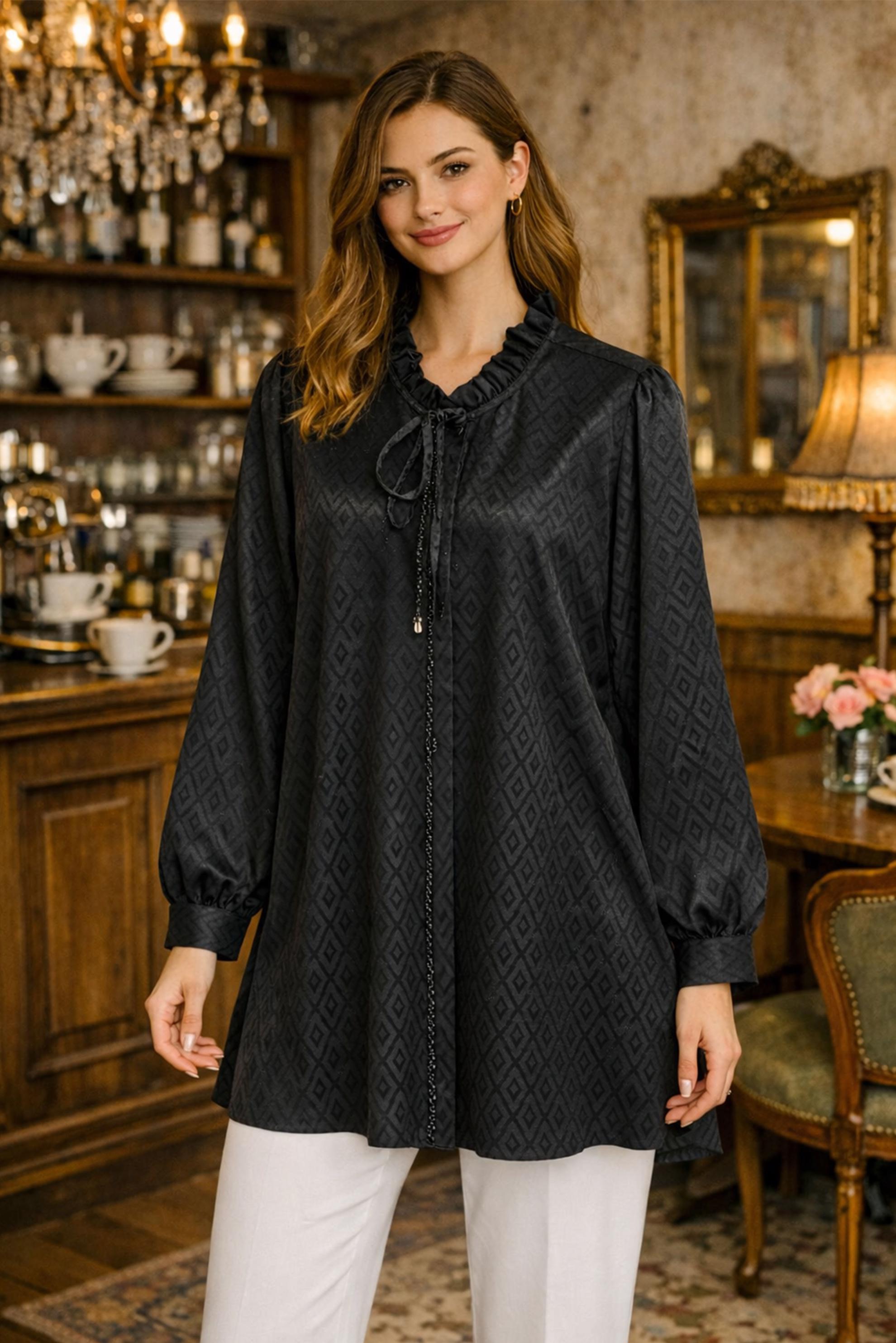 Hijab clothing BLACK TIED COLLAR TUNIC 46227