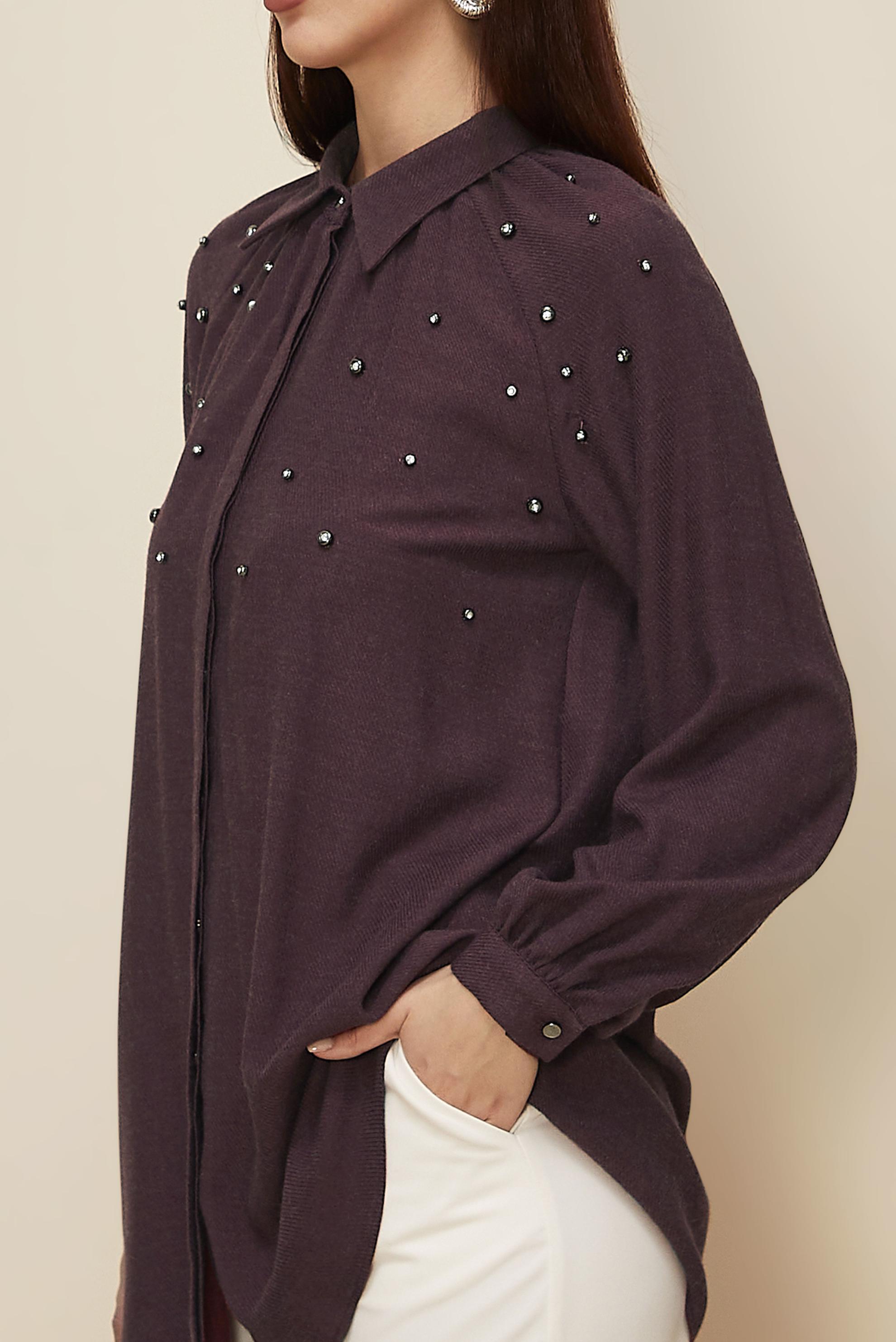 Tesettür giyim BORDO TAŞ İŞLEME DETAYLI TUNİK 46228