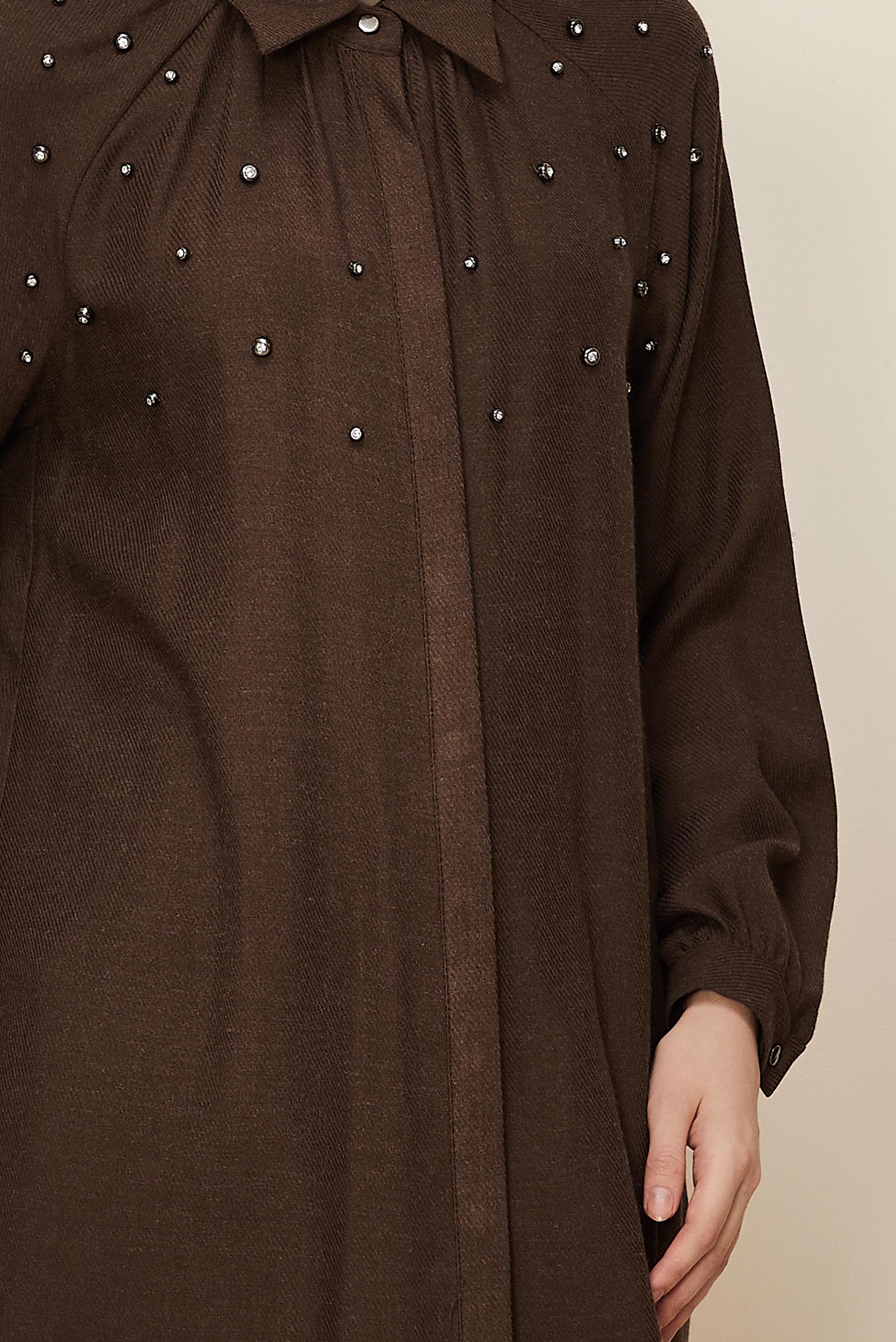 Tesettür giyim KAHVE TAŞ İŞLEME DETAYLI TUNİK 46228