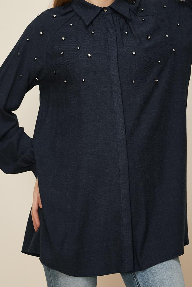 Tesettür giyim LACİVERT TAŞ İŞLEME DETAYLI TUNİK 46228 - ALVİNA