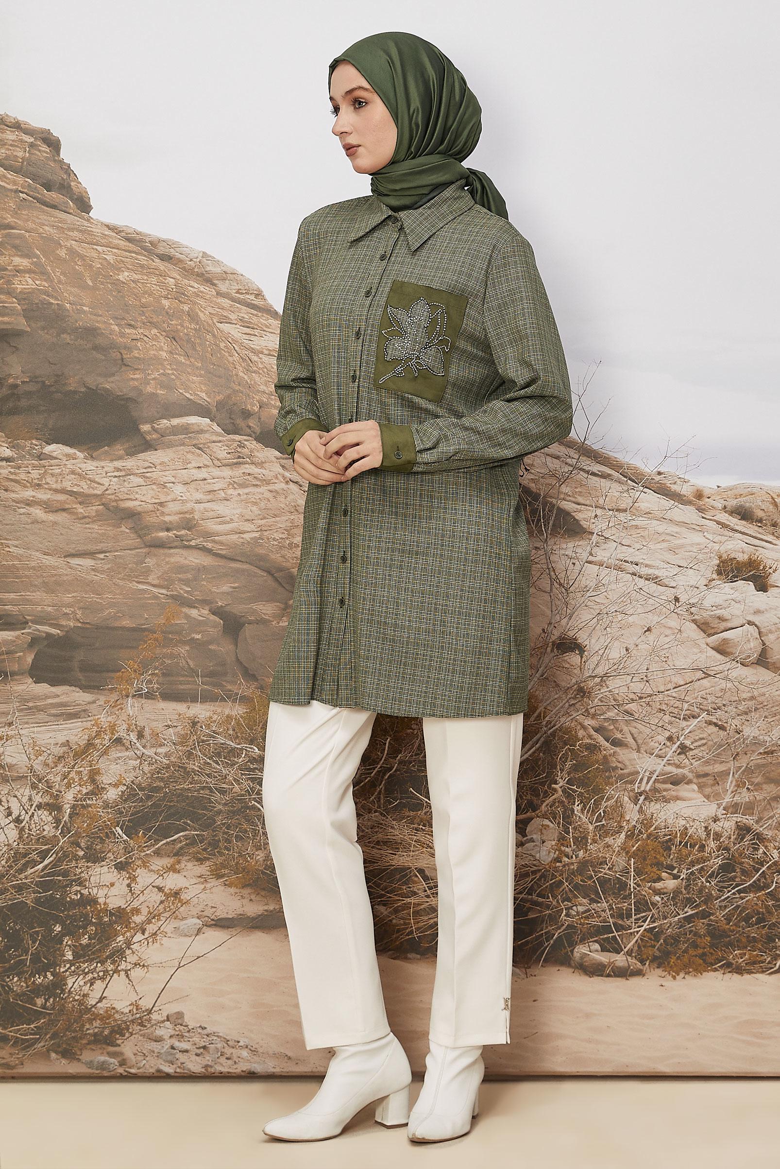 Hijab clothing KHAKI BEAD EMBROIDERED TUNIC 46230