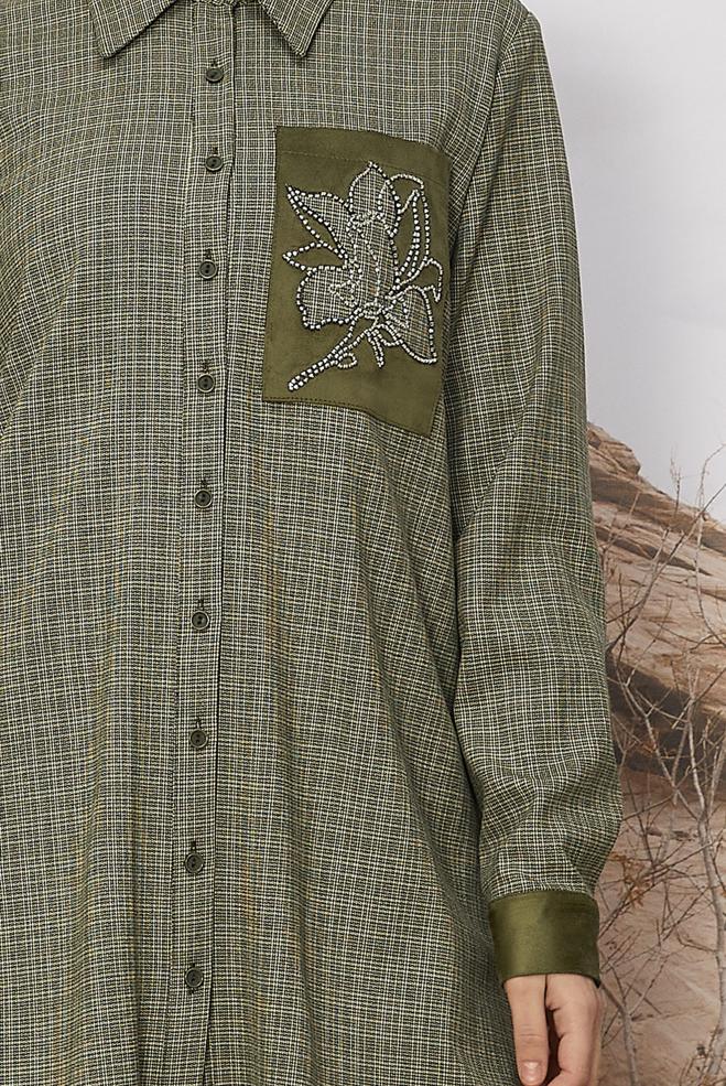 Hijab clothing KHAKI BEAD EMBROIDERED TUNIC 46230 - ALVİNA