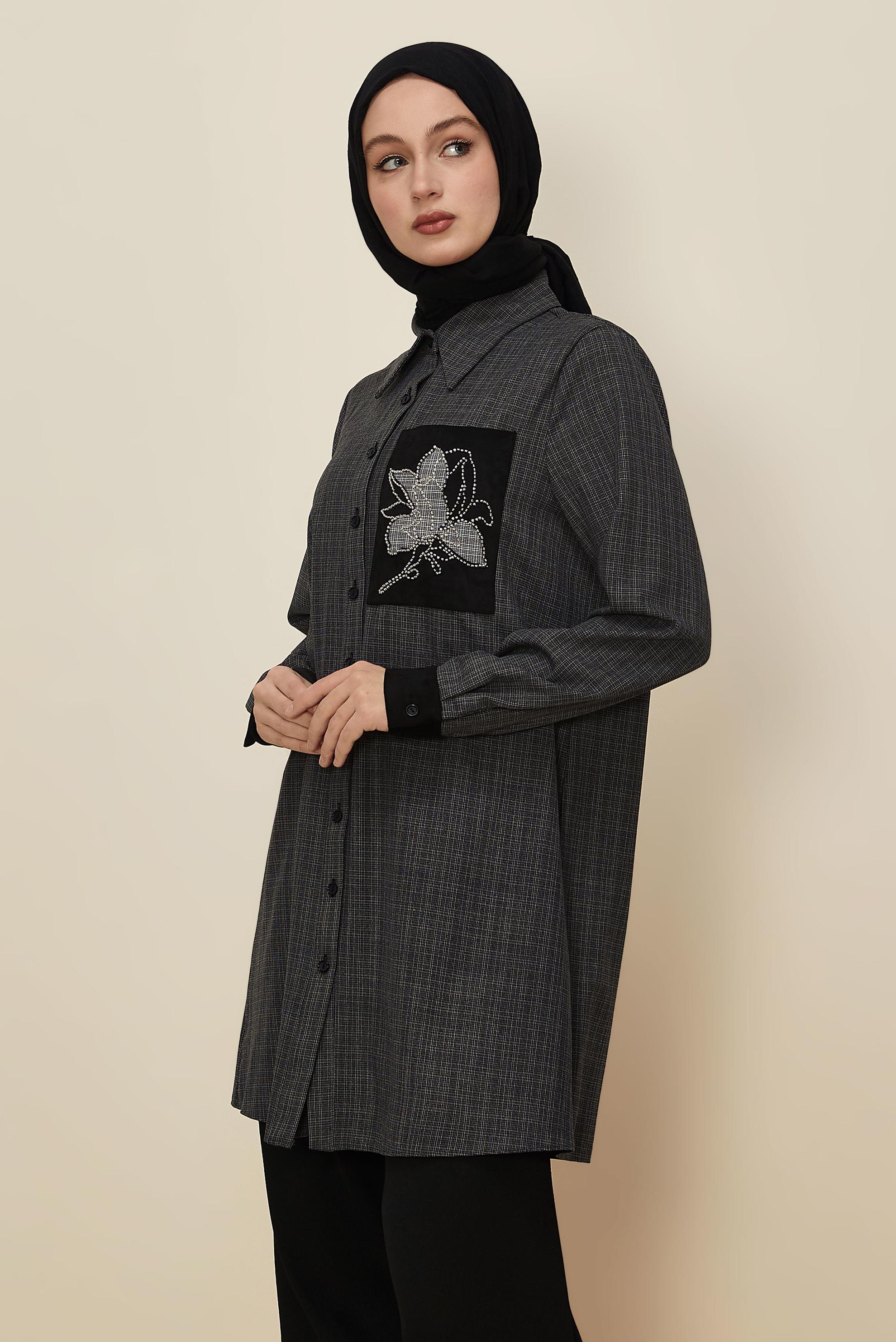 Tesettür giyim GRİ 46230 SENECA TUNİK 40-48 TEK42