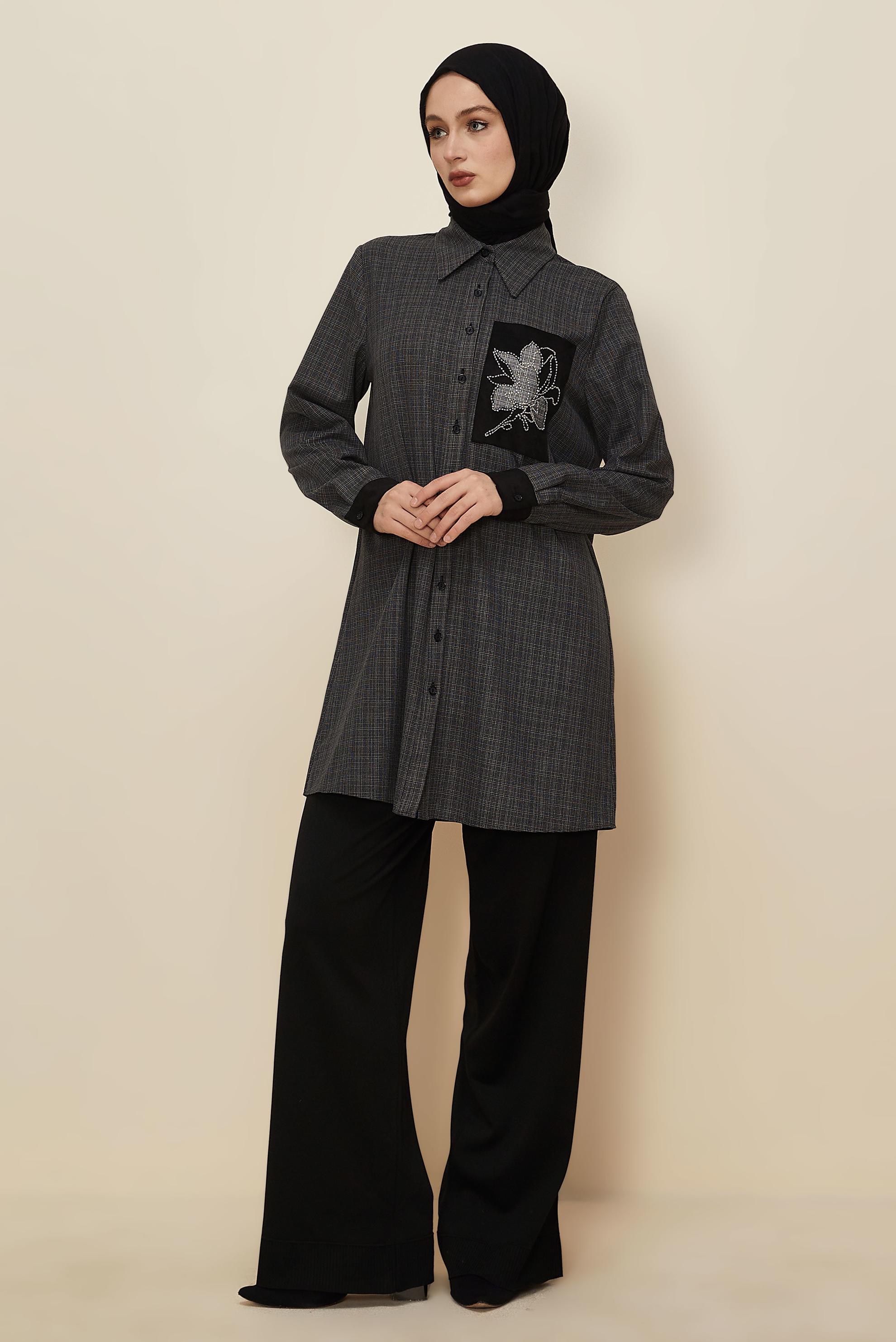 Tesettür giyim GRİ 46230 SENECA TUNİK 40-48 TEK42