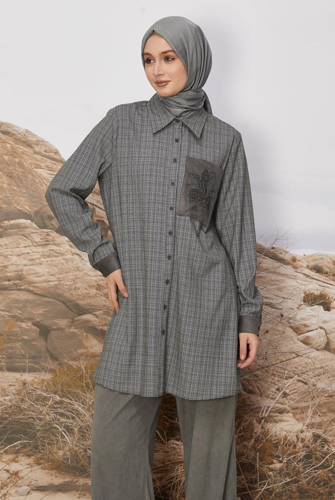 Hijab clothing BLACK BEAD EMBROIDERED TUNIC 46230 - ALVİNA