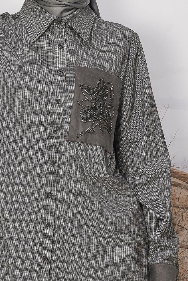 Hijab clothing BLACK BEAD EMBROIDERED TUNIC 46230 - ALVİNA