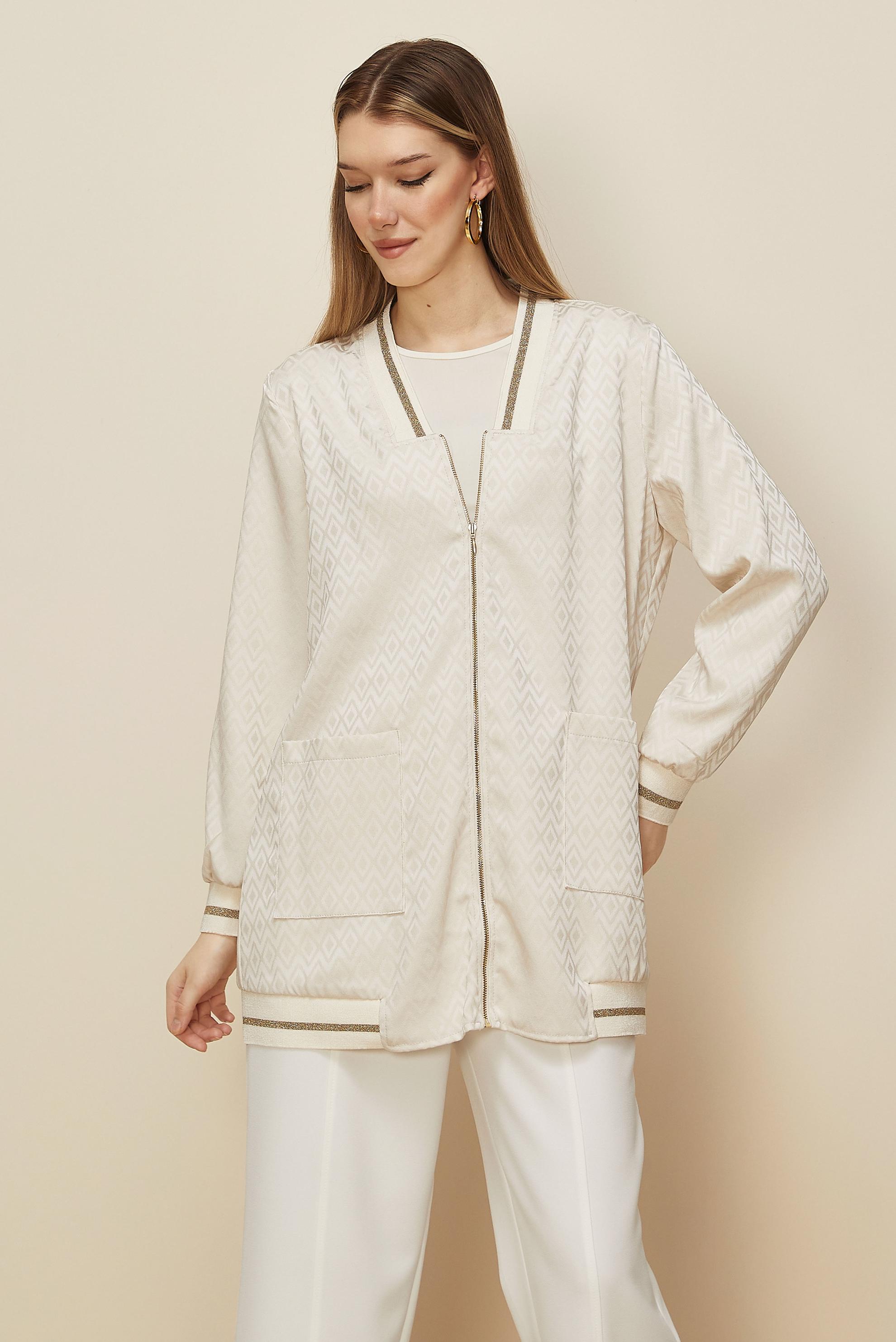 Tesettür giyim EKRU SATEN JAKAR TUNİK 46241