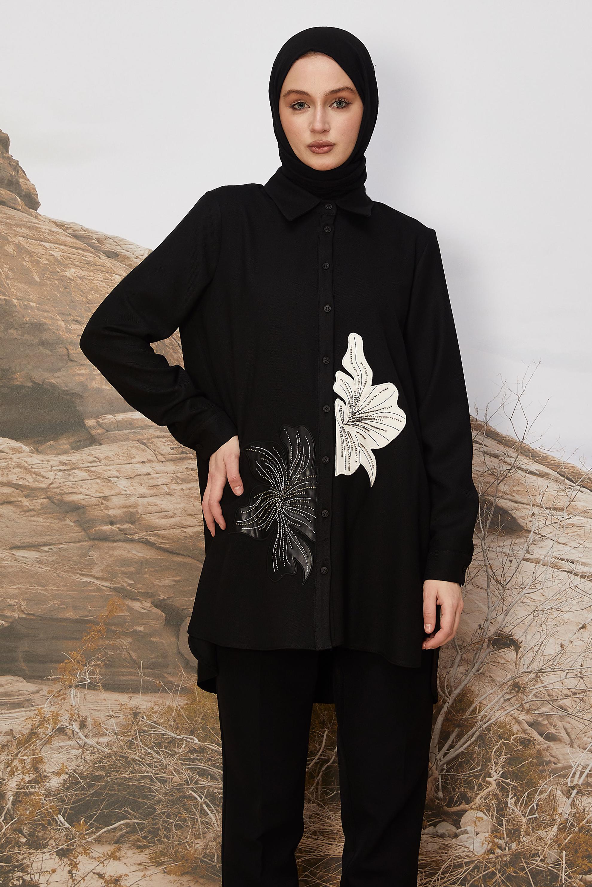 Hijab clothing BLACK BEAD EMBROIDERED TUNIC 46243