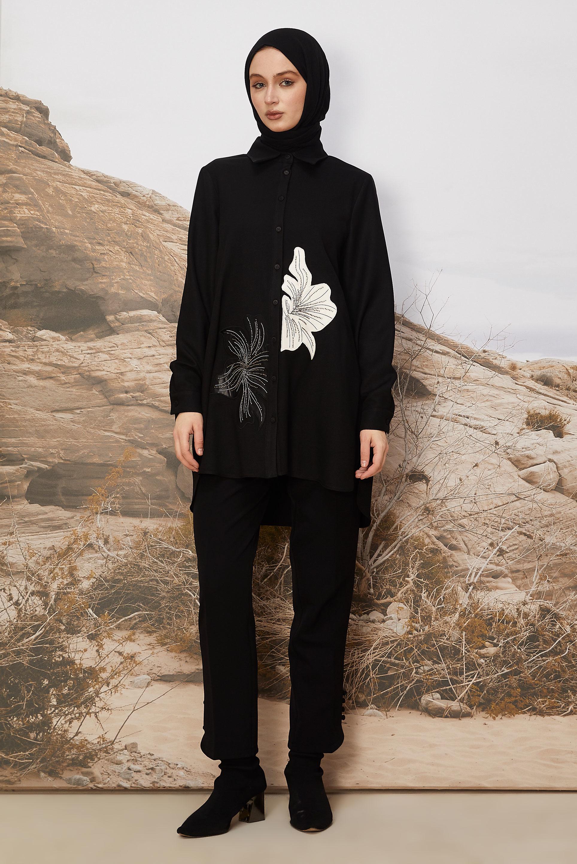 Hijab clothing BLACK BEAD EMBROIDERED TUNIC 46243