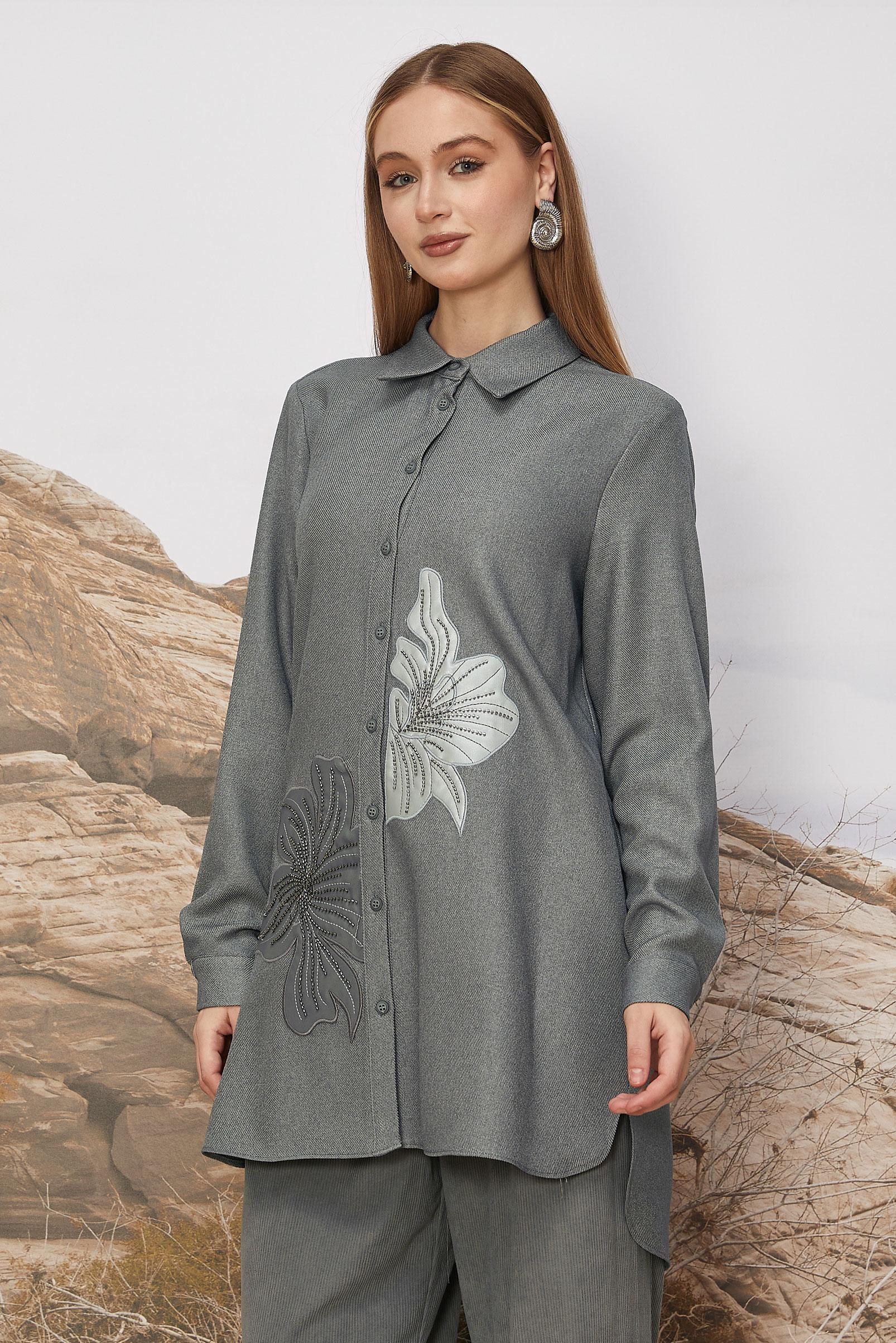 Hijab clothing GREY BEAD EMBROIDERED TUNIC 46243