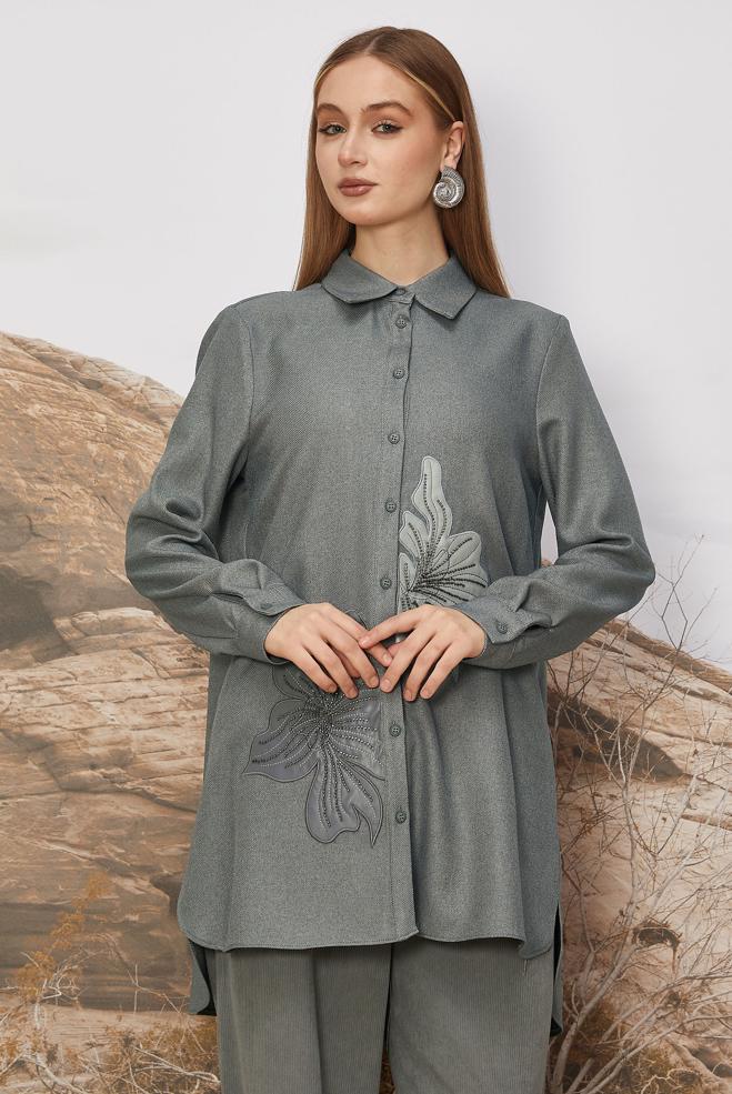 Tesettür giyim GRİ 46243 17235 TUNİK 40-48 TEK42 - ALVİNA