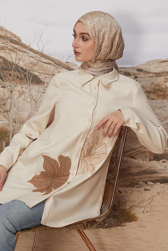 Tesettür giyim EKRU 46243 17235 TUNİK 40-48 TEK42 - ALVİNA