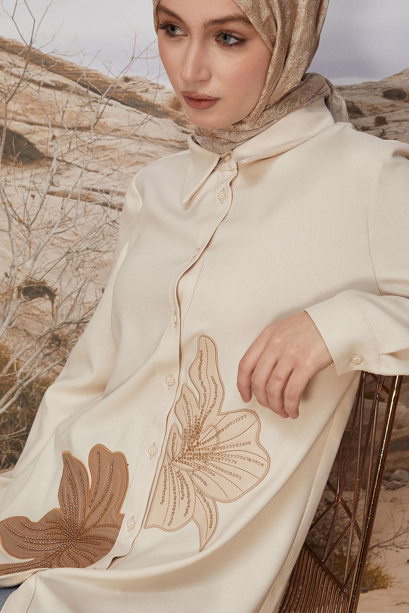 Hijab clothing ECRU BEAD EMBROIDERED TUNIC 46243