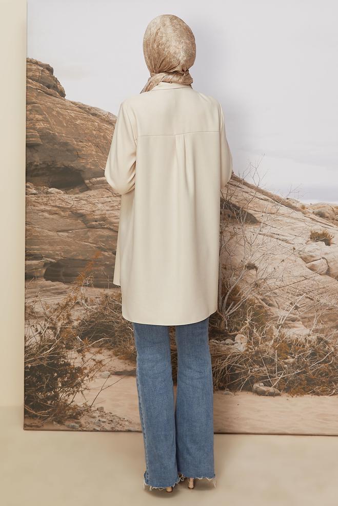 Tesettür giyim EKRU 46243 17235 TUNİK 40-48 TEK42 - ALVİNA