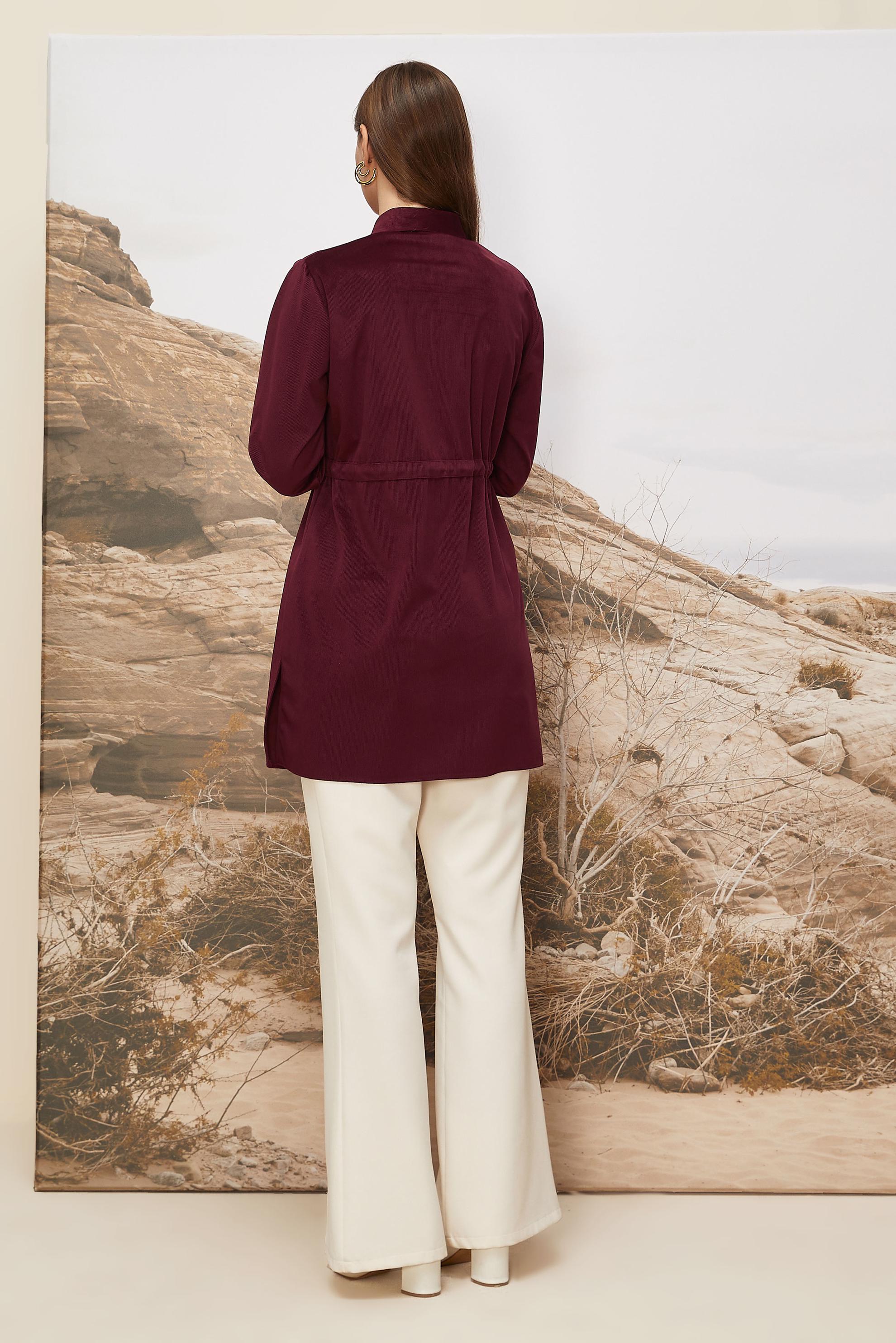 Hijab clothing CLARET RED SMOCKED WAIST VELVET TUNIC 46245