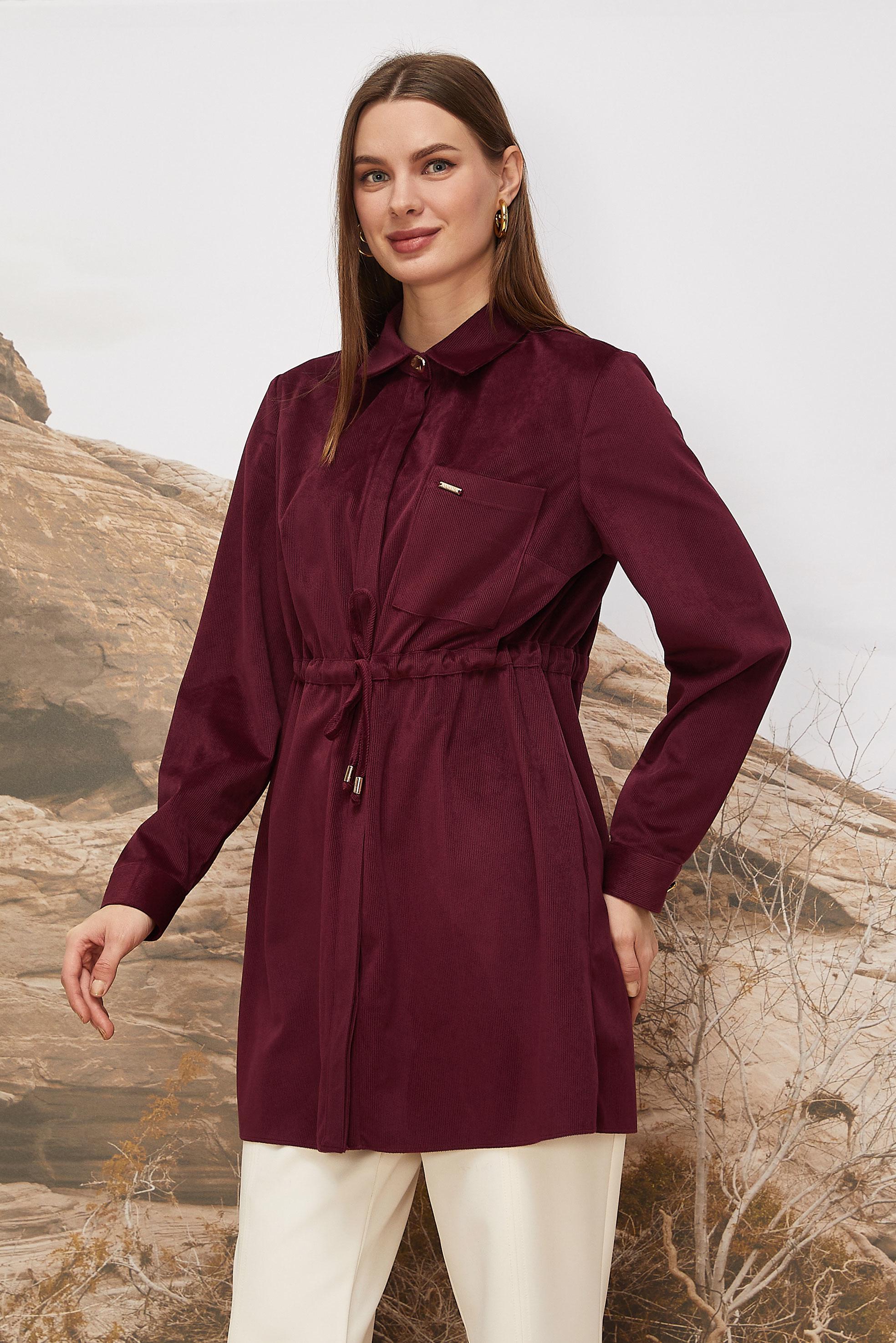 Hijab clothing CLARET RED SMOCKED WAIST VELVET TUNIC 46245