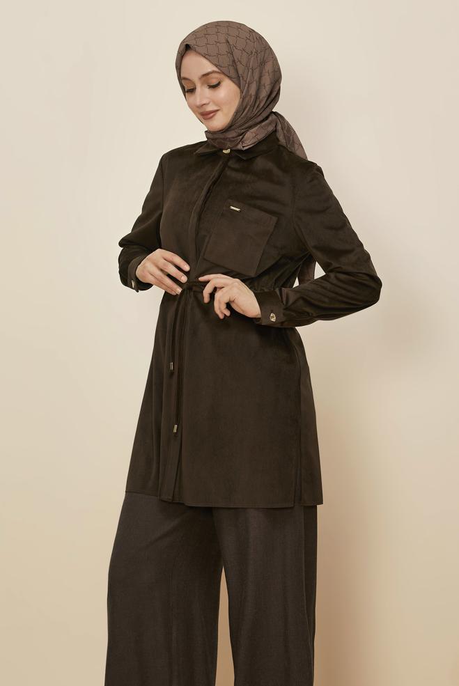 Tesettür giyim KAHVE 46245 RD457 TUNİK 38-46 - ALVİNA
