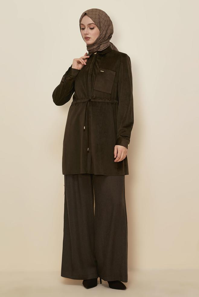 Tesettür giyim KAHVE 46245 RD457 TUNİK 38-46 - ALVİNA