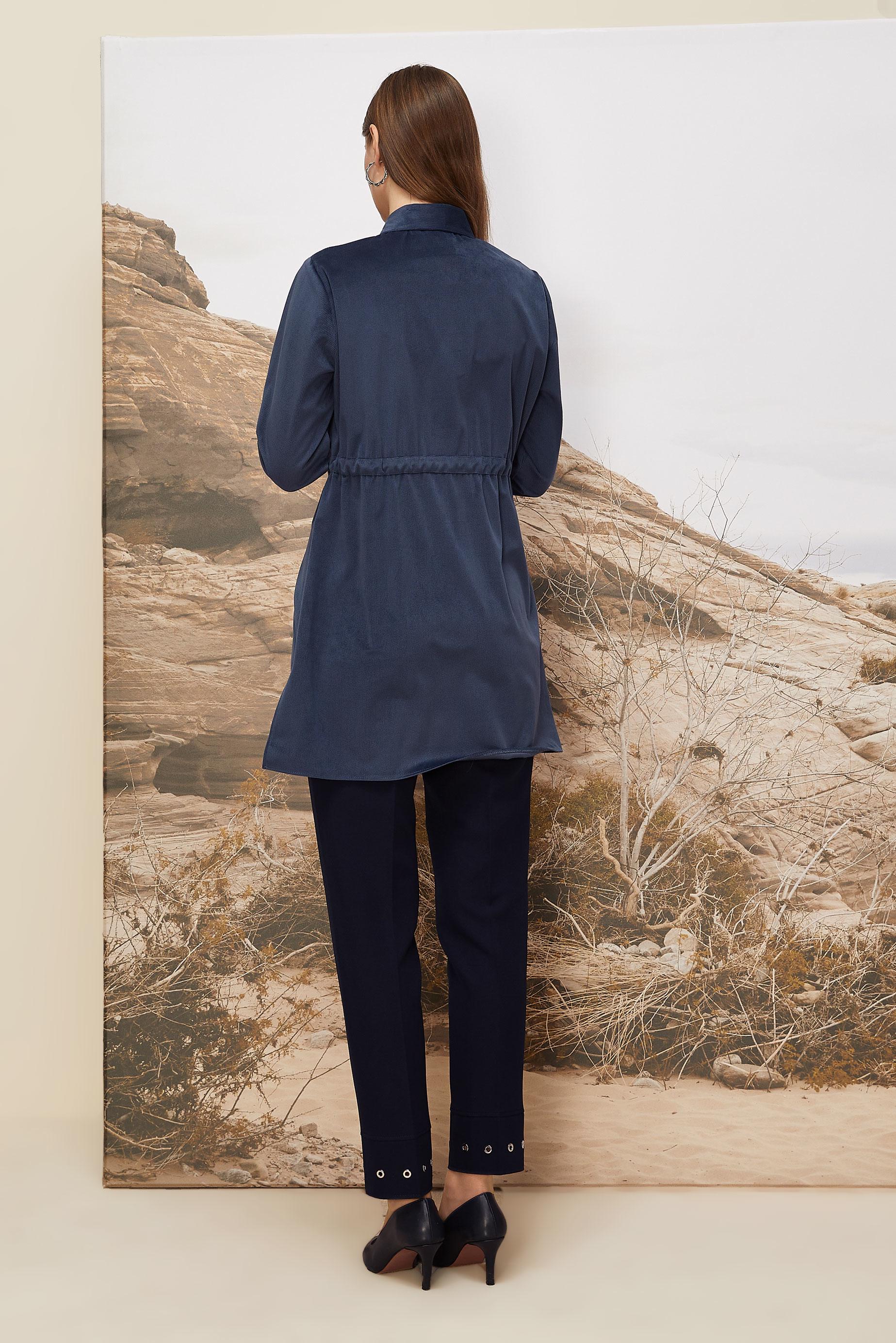 Hijab clothing NAVY BLUE SMOCKED WAIST VELVET TUNIC 46245