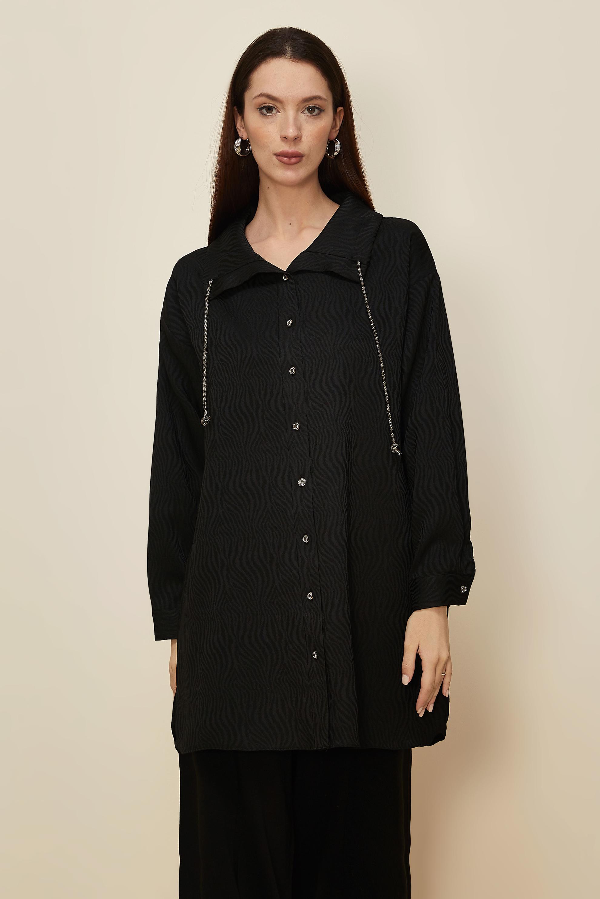 Hijab clothing BLACK SATIN JACQUARD TUNIC 46246