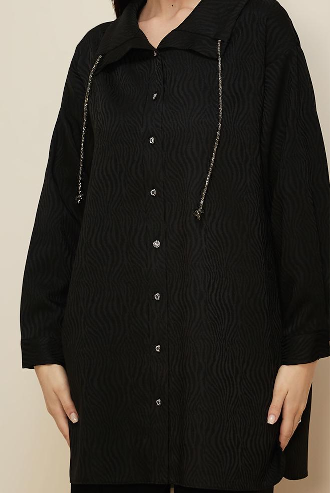 Hijab clothing BLACK SATIN JACQUARD TUNIC 46246 - ALVİNA