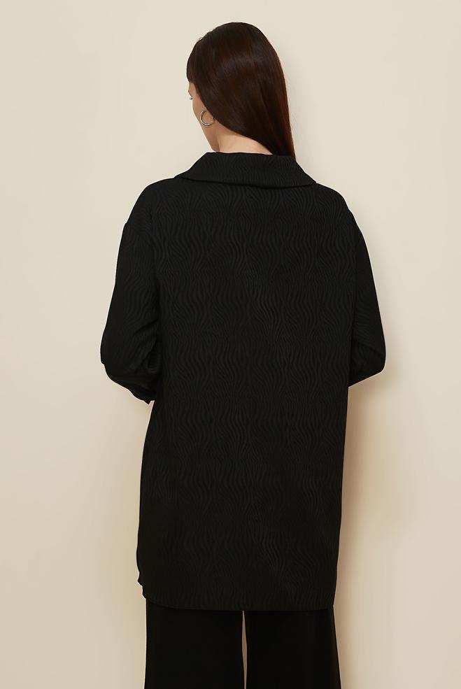 Hijab clothing BLACK SATIN JACQUARD TUNIC 46246 - ALVİNA