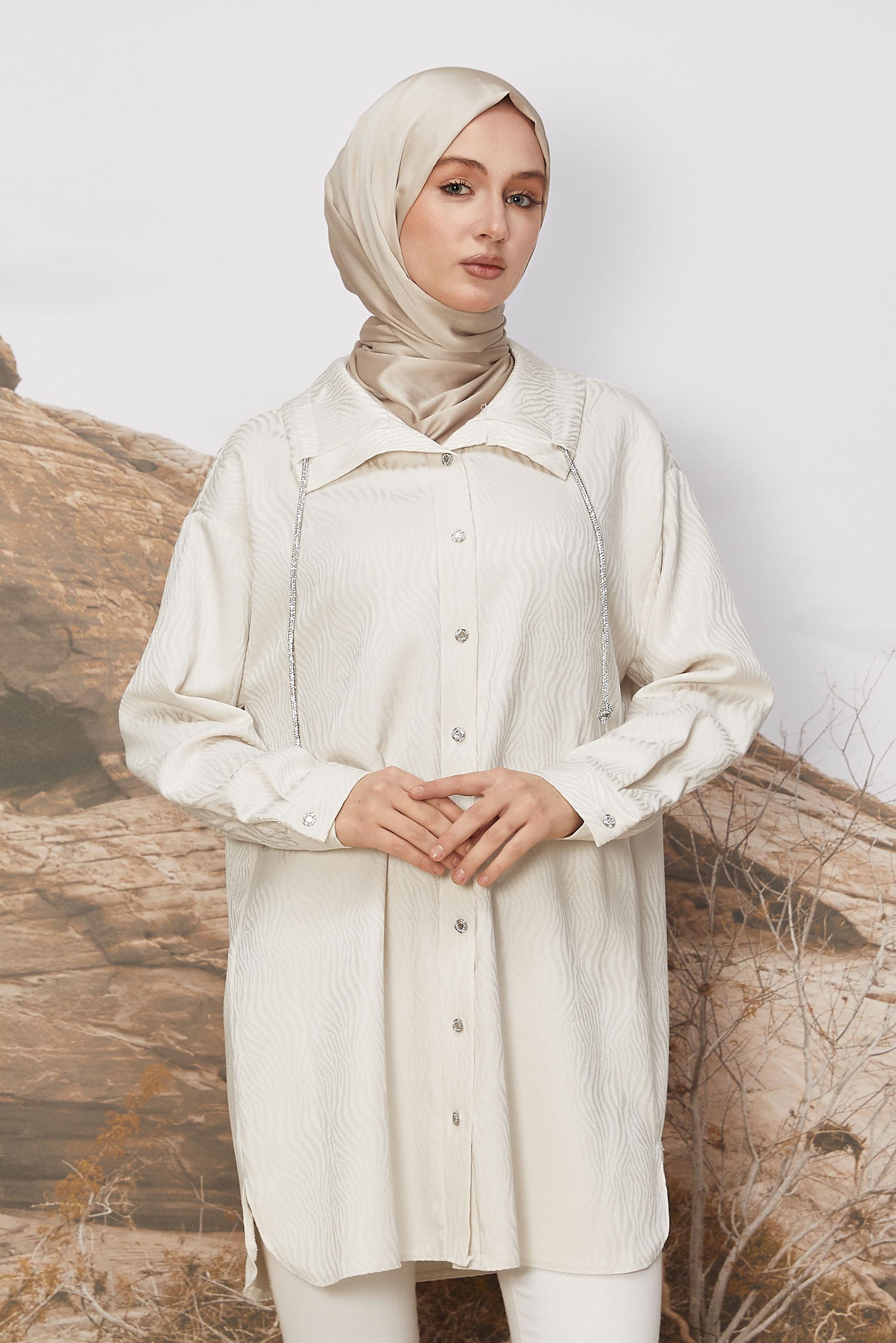Hijab clothing ECRU SATIN JACQUARD TUNIC 46246