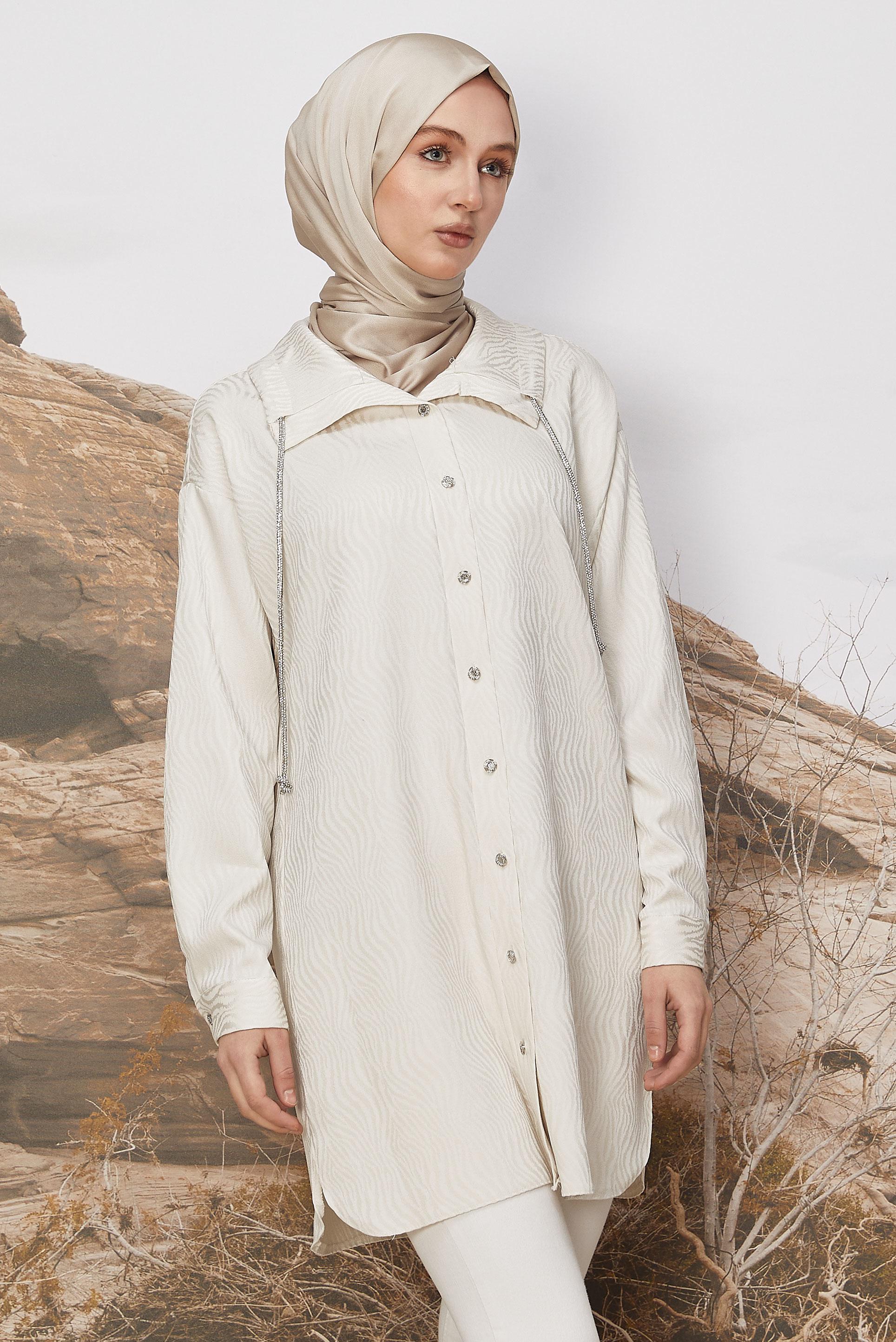 Hijab clothing ECRU SATIN JACQUARD TUNIC 46246