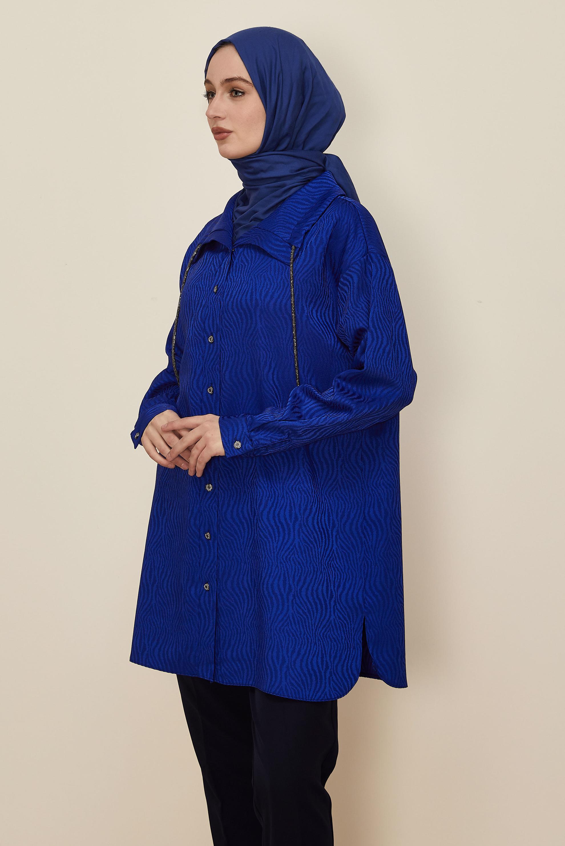 Hijab clothing NAVY BLUE SATIN JACQUARD TUNIC 46246