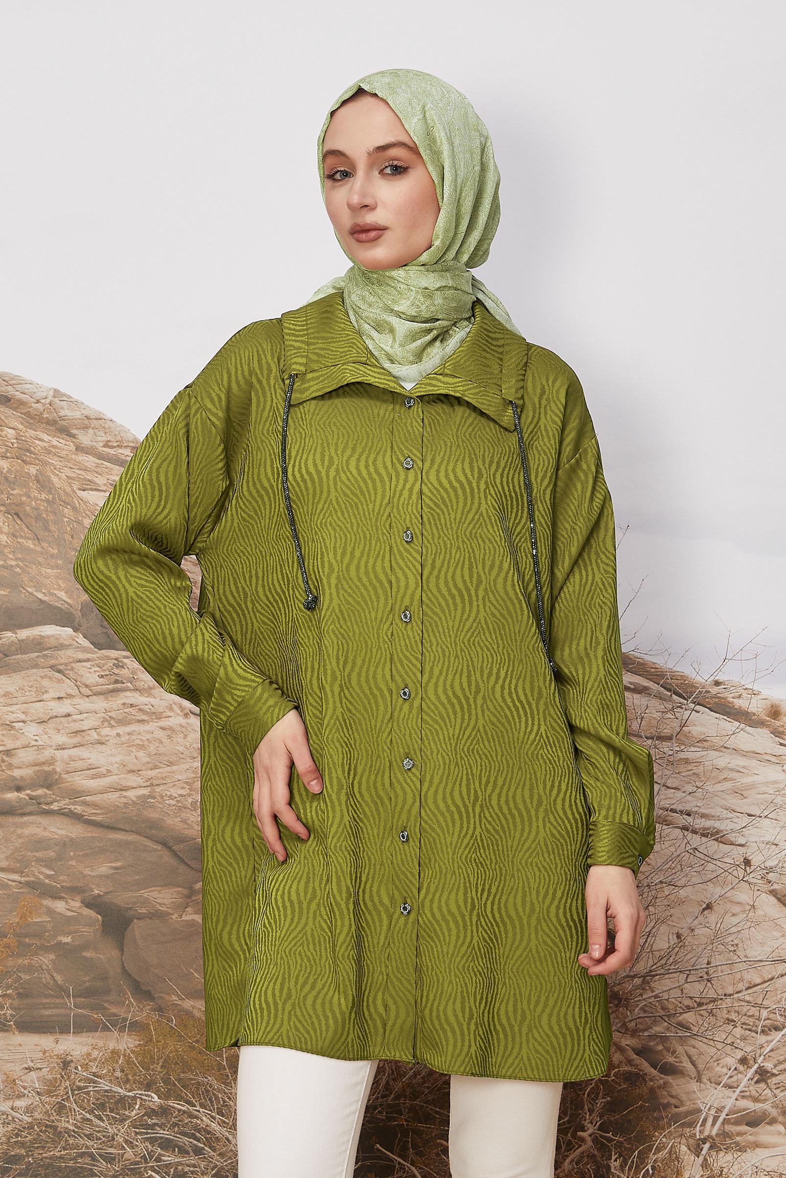 Hijab clothing GREEN SATIN JACQUARD TUNIC 46246