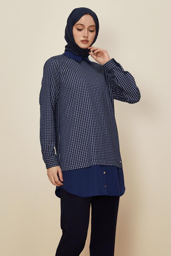Hijab clothing NAVY BLUE SHIRT COLLAR TUNIC 46250 - ALVİNA