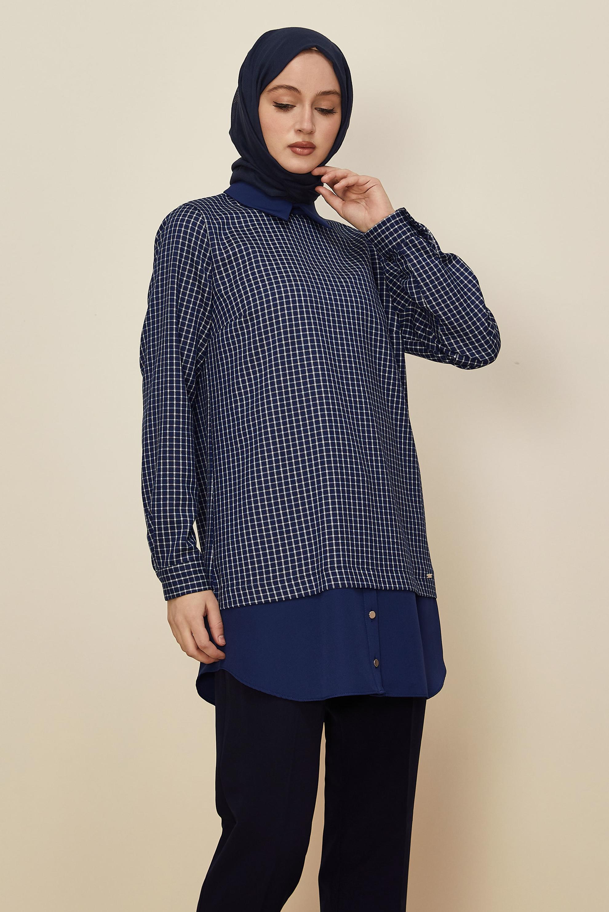 Hijab clothing NAVY BLUE SHIRT COLLAR TUNIC 46250