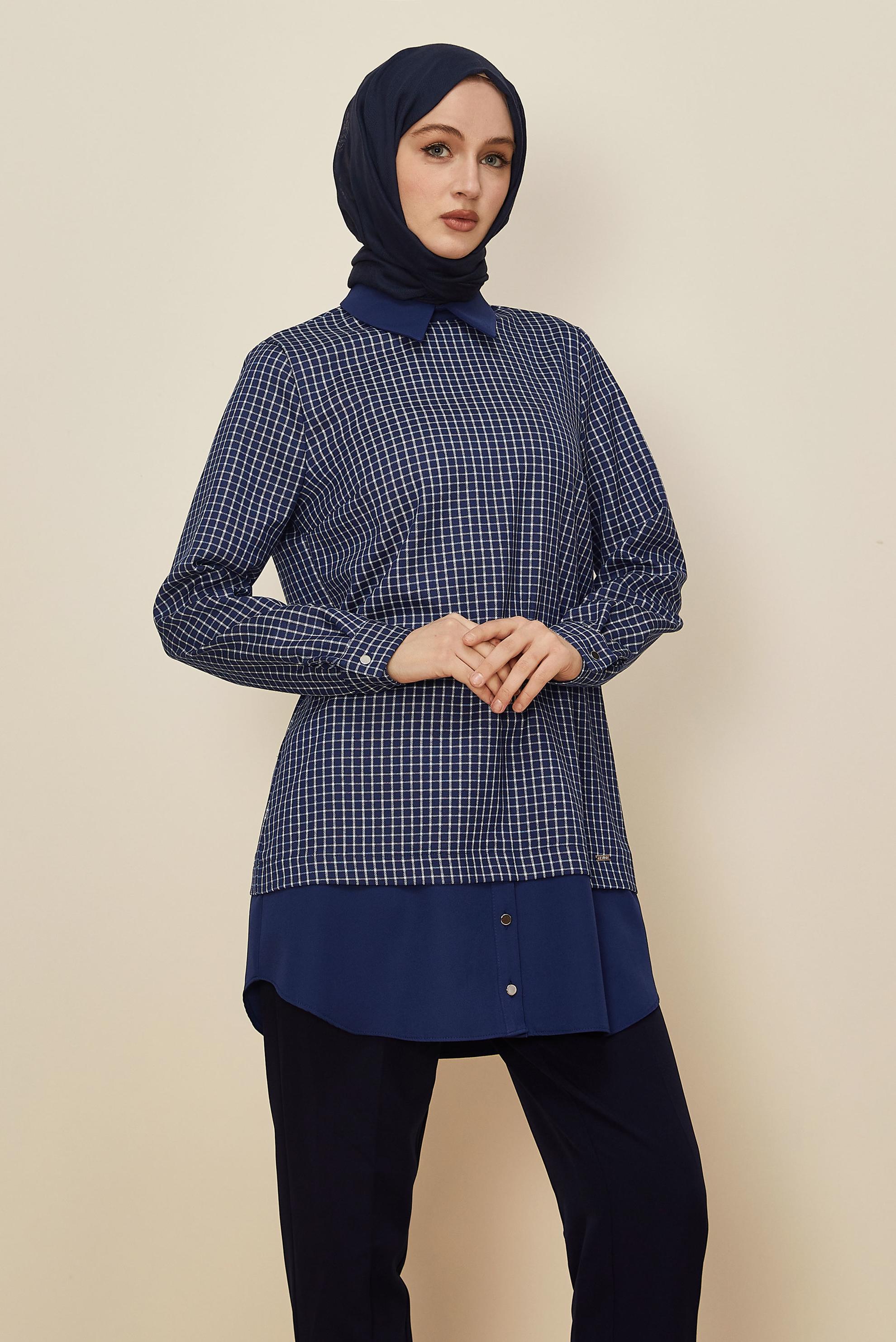 Hijab clothing NAVY BLUE SHIRT COLLAR TUNIC 46250