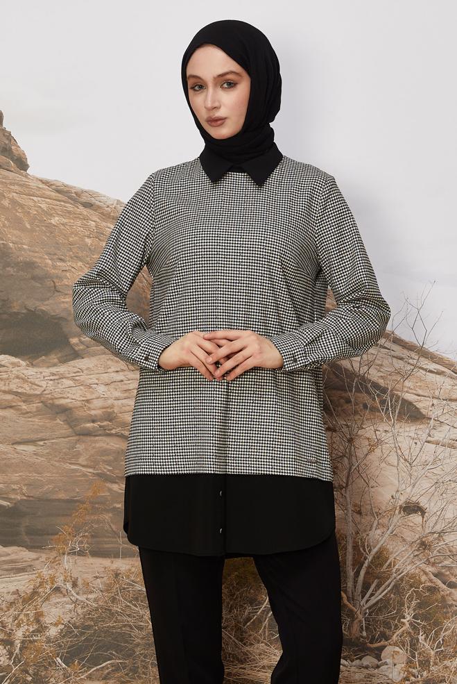 Hijab clothing BLACK SHIRT COLLAR TUNIC 46250-1 - ALVİNA