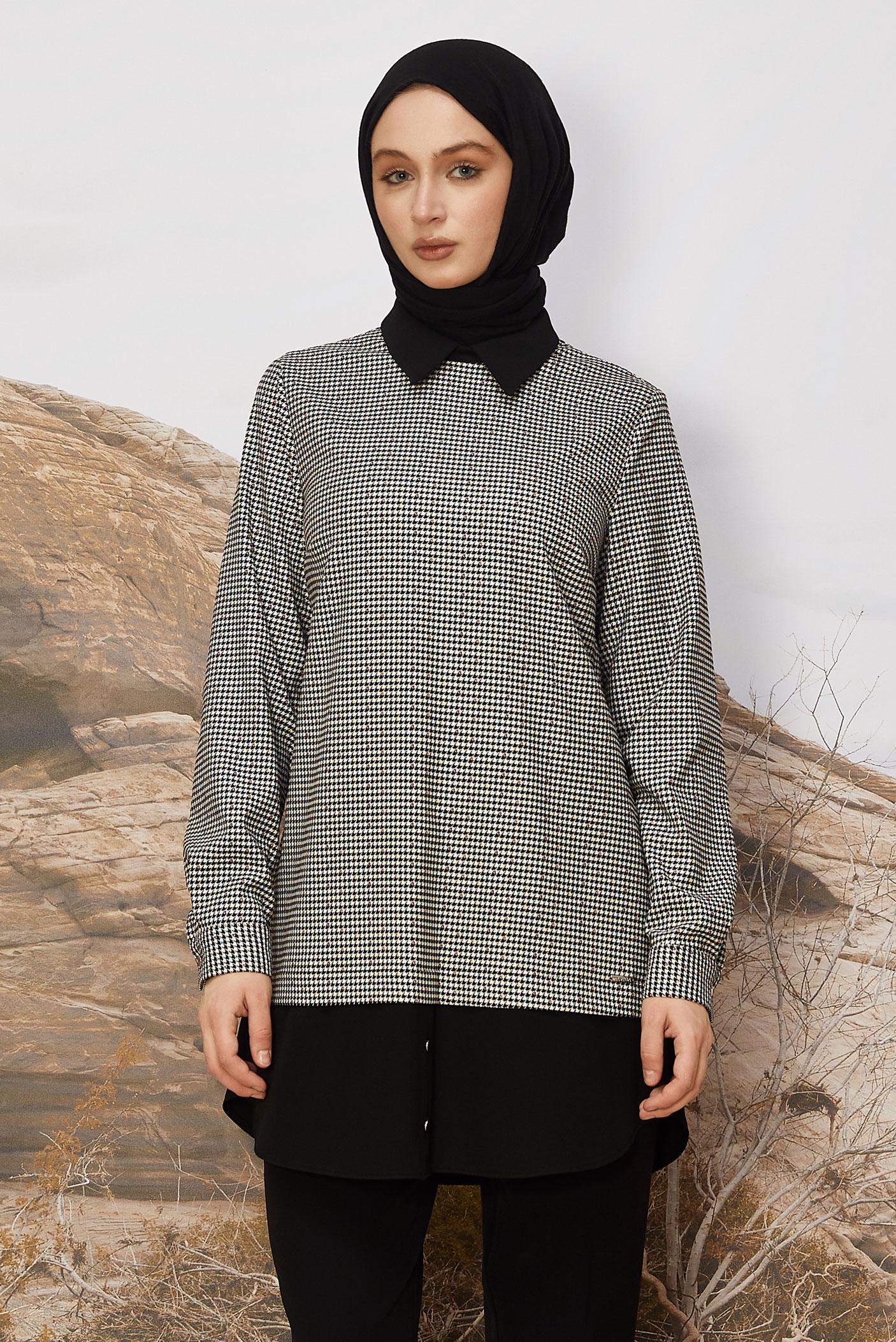 Tesettür giyim SİYAH GÖMLEK YAKA TUNİK 46250-1