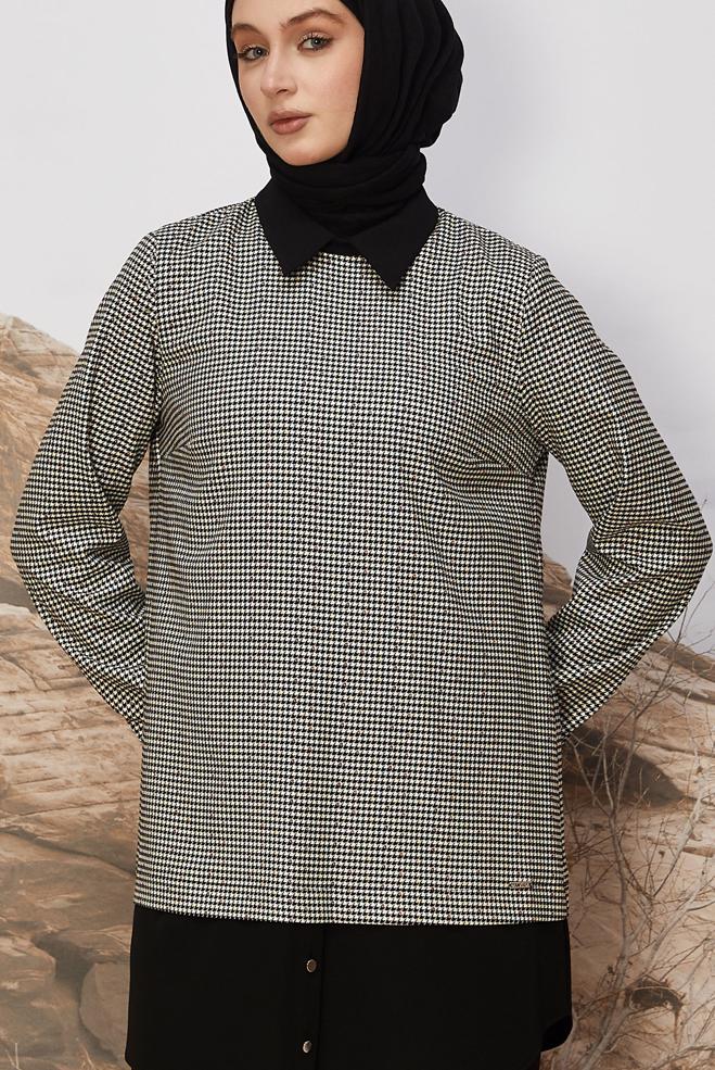 Hijab clothing BLACK SHIRT COLLAR TUNIC 46250-1 - ALVİNA