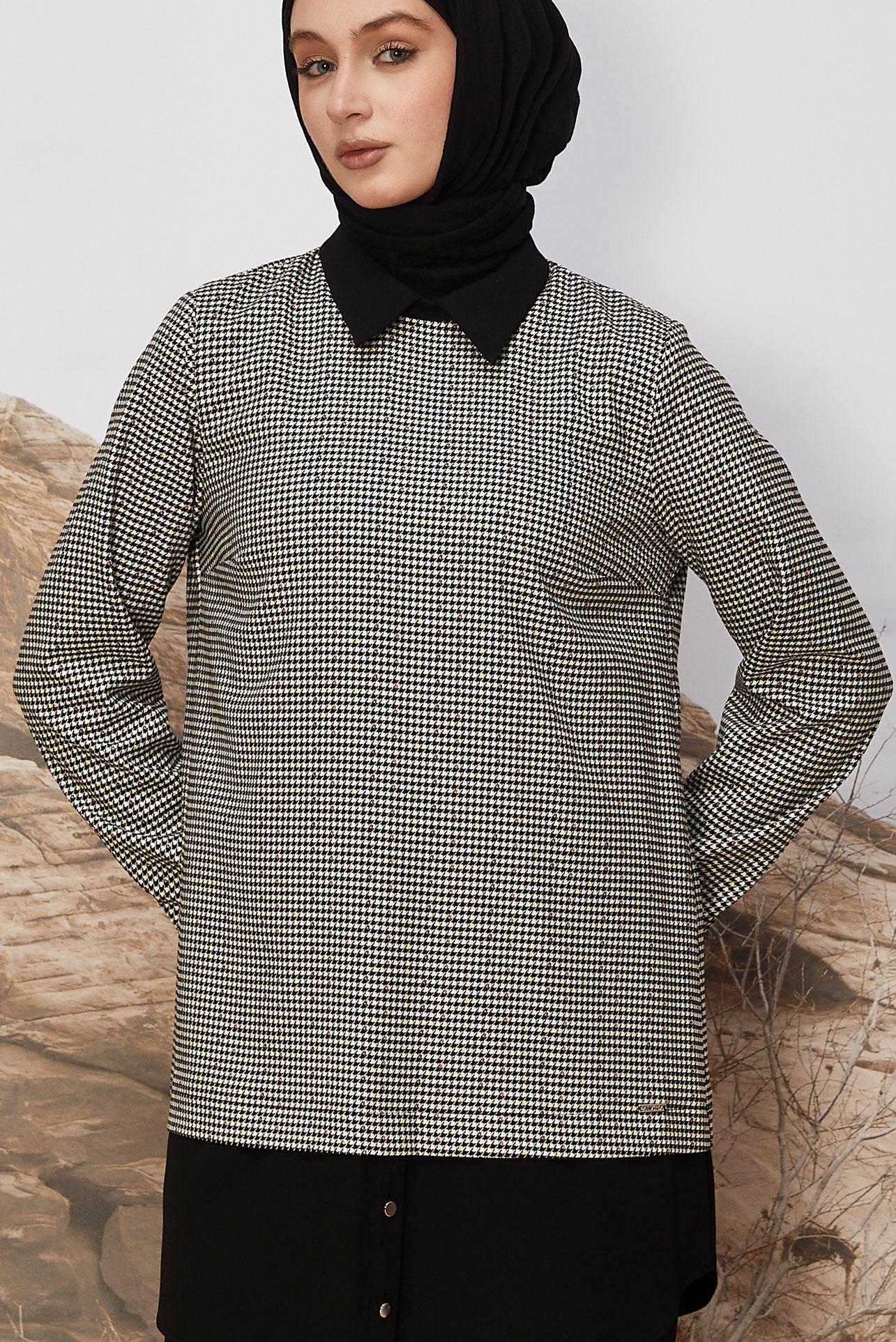 Tesettür giyim SİYAH GÖMLEK YAKA TUNİK 46250-1