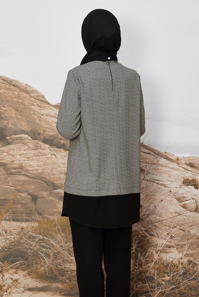 Hijab clothing BLACK SHIRT COLLAR TUNIC 46250-1 - ALVİNA