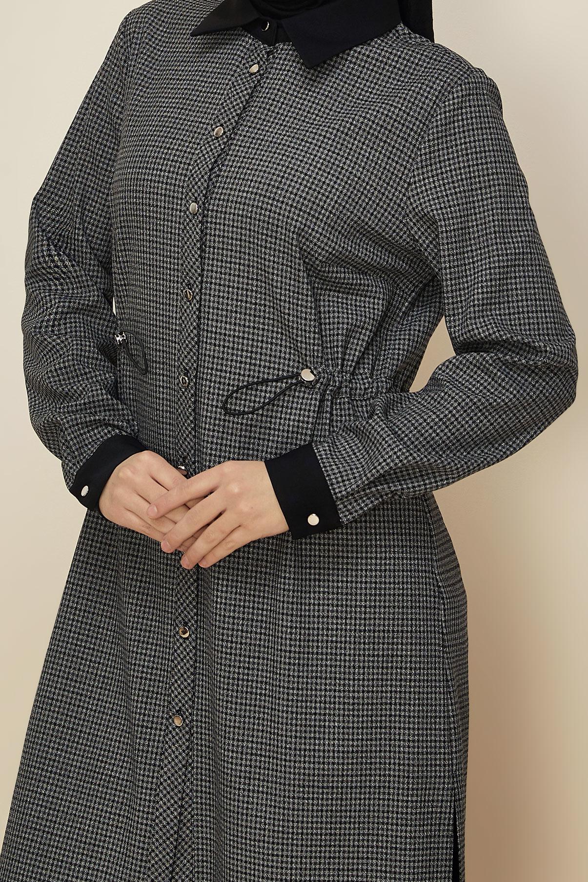 Tesettür giyim SİYAH GÖMLEK YAKA EKOSE TUNİK 46251