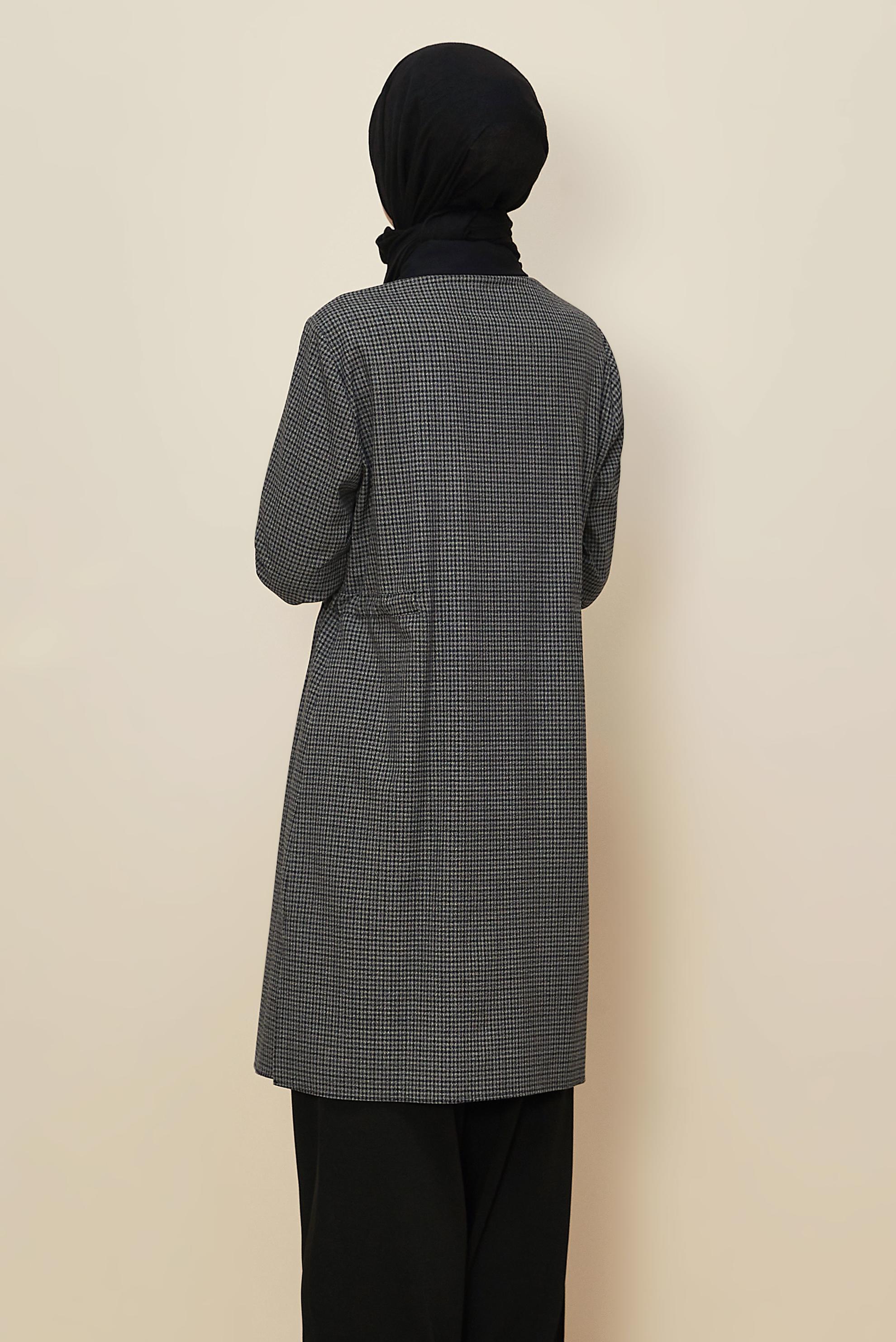 Tesettür giyim SİYAH GÖMLEK YAKA EKOSE TUNİK 46251