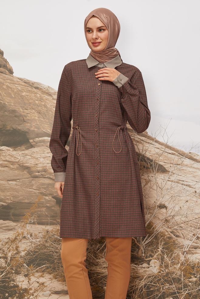 Hijab clothing CLARET RED SHIRT COLLAR TUNIC 46251 - ALVİNA